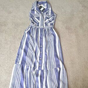 NWT Blue and White Button Down Maxi Dress
